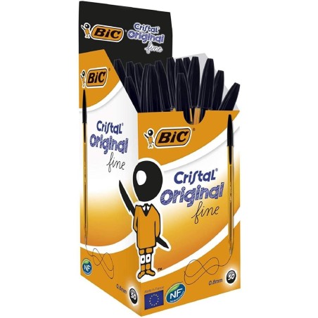 PENNA A SFERA BIC CRISTAL ORIGINAL FINE 0,8MM LINEA 0,30MM TRASLUCIDO COLORE NERO 872731