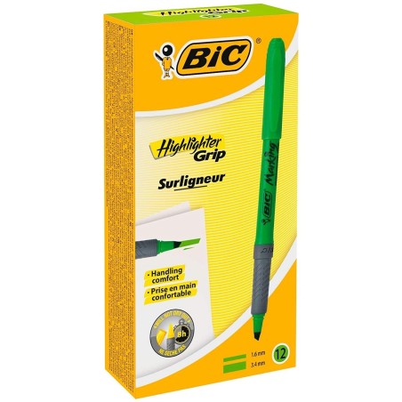 PENNARELLO FLUORESCENTE BIC Highlighter Grip Inchiostro a base d'acqua Linea 1,60 - 3,30 mm Colore VERDE 811932