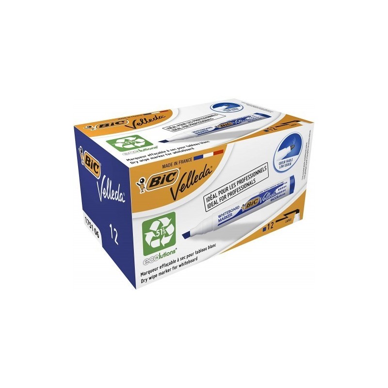 Pennarello Bic Velleda 1751 ECOlutions Pennarelli per lavagna bianca Punta a scalpello Corsa 3 mm 5,5 mm 904947 COLORE BLU