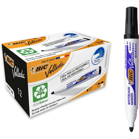 Bic Velleda 1701 ECOlutions Pennarelli Lavagna Punta Rotonda Linea 1.5 mm 904937 NERO
