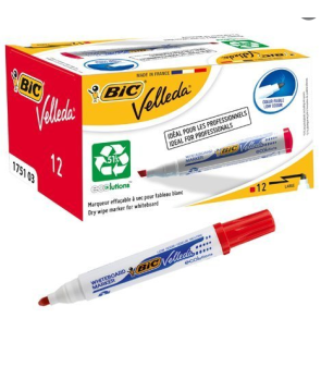 Bic Velleda 1701 ECOlutions Pennarelli Lavagna Punta Rotonda Linea 1.5 mm 904939 ROSSO