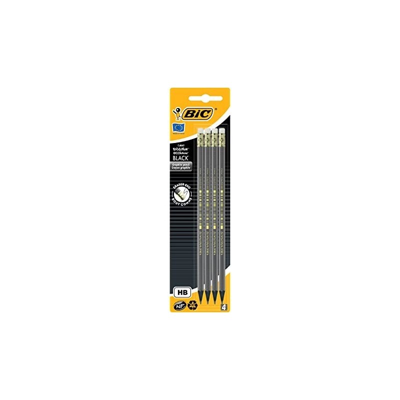 Bic Evolution Black Confezione da 4 matite esagonali in grafite Piombo HB ultra resistente Non si scheggia