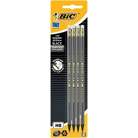 Bic Evolution Black Confezione da 4 matite esagonali in grafite Piombo HB ultra resistente Non si scheggia