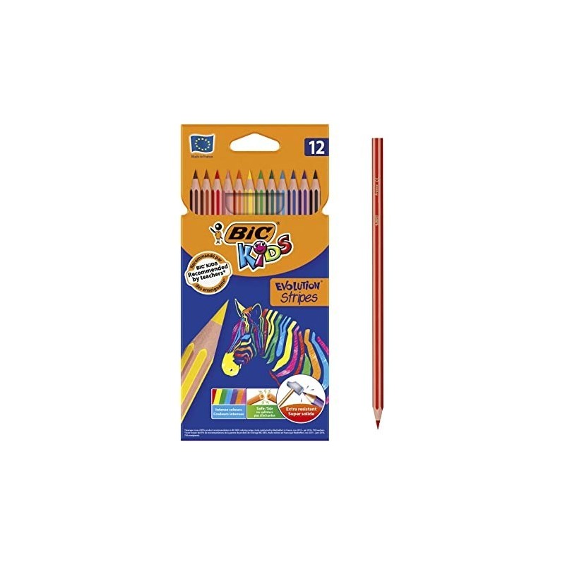 Bic Kids Evolution Stripes Conf. 12 matite in colori assortiti Piombo pigmentato da 3,20 mm 9505221
