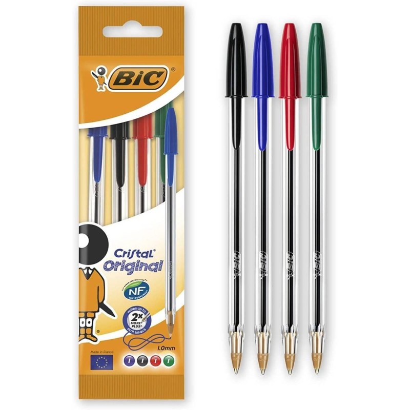 Bic Cristal Original Fine Conf. da 4 penne a sfera Punta tonda 0,8mm Linea 0,30mm Colori assortiti 872725
