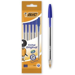 Bic Cristal Original Conf. da 5 penne a sfera Punta tonda 1mm Linea 0,40mm BLU 802052