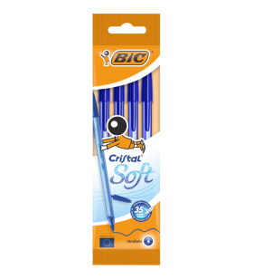Bic Cristal Soft Pack Original Conf. da 4 penne a sfera Punta media 1,2mm Linea 0,45mm BLU 982861