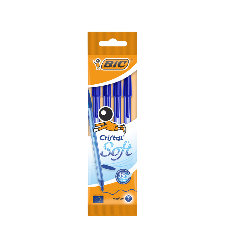 Bic Cristal Soft Pack Original Conf. da 4 penne a sfera Punta media 1,2mm Linea 0,45mm BLU 982861