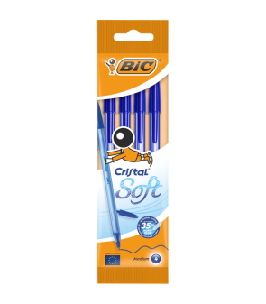 Bic Cristal Soft Pack Original Conf. da 4 penne a sfera Punta media 1,2mm Linea 0,45mm BLU 982861