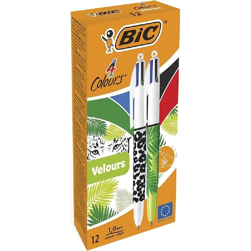 Bic 4 Colori Velours Penna a Sfera Retrattile Design Jungle Punta Media 1,0mm 9672771