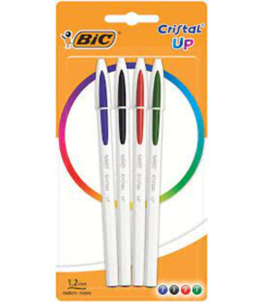 Bic Cristal Up Confezione da 4 Penne a sfera Punta tonda1,2 mm Linea 0,6 mm 949871