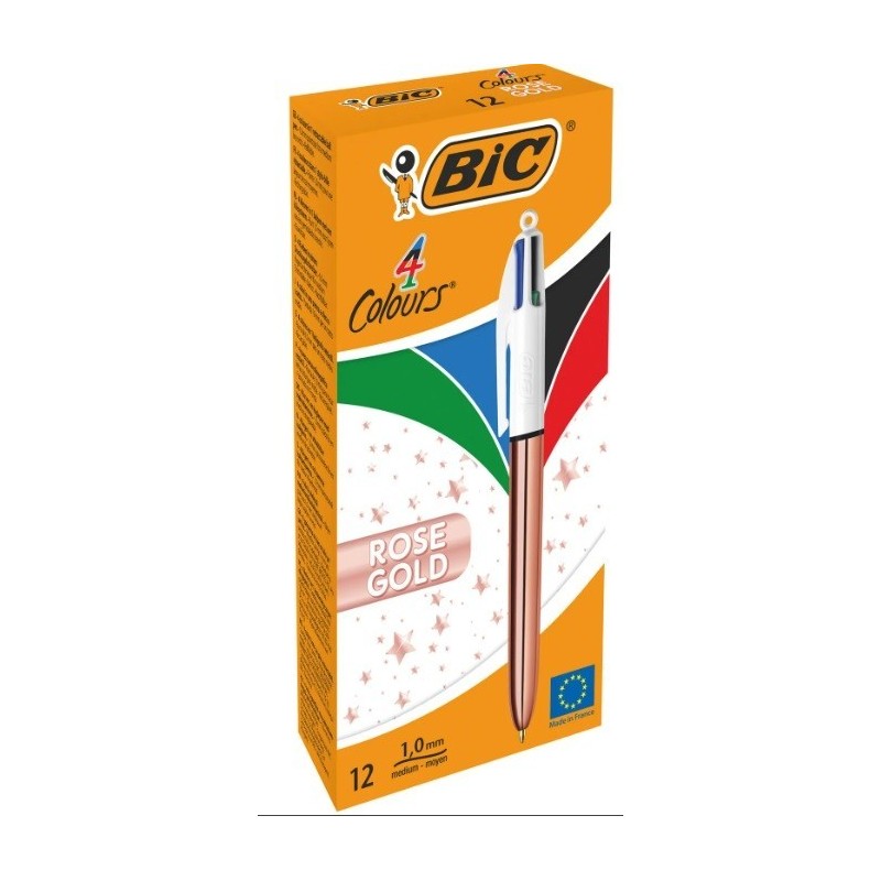 Bic 4 colori oro rosa penna a sfera retrattile punta media 1,0 mm inchiostro a base di olio fusto rosa metallizzato/bianco
