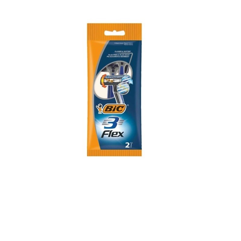 Bic Flex 3 Conf. 2 Rasoi 3 Lame Testa Girevole Striscia Lubrificante Aloe Vera