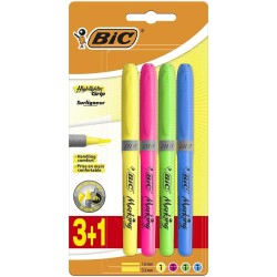 Bic Highlighter Grip Conf. 4 pennarelli fluorescenti base d'acqua Punta a scalpello Linea 1,60 3,30mm Colori assortiti 824757