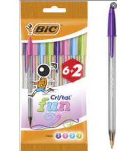 Bic Cristal Fun 6+2 Penne a Sfera Punta Rotonda 1,6 mm Linea 0,42 mm Colori Assortiti 8963811