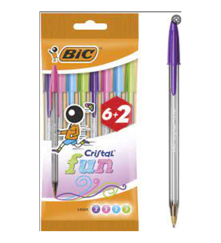 Bic Cristal Fun 6+2 Penne a Sfera Punta Rotonda 1,6 mm Linea 0,42 mm Colori Assortiti 8963811
