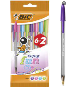 Bic Cristal Fun 6+2 Penne a Sfera Punta Rotonda 1,6 mm Linea 0,42 mm Colori Assortiti 8963811