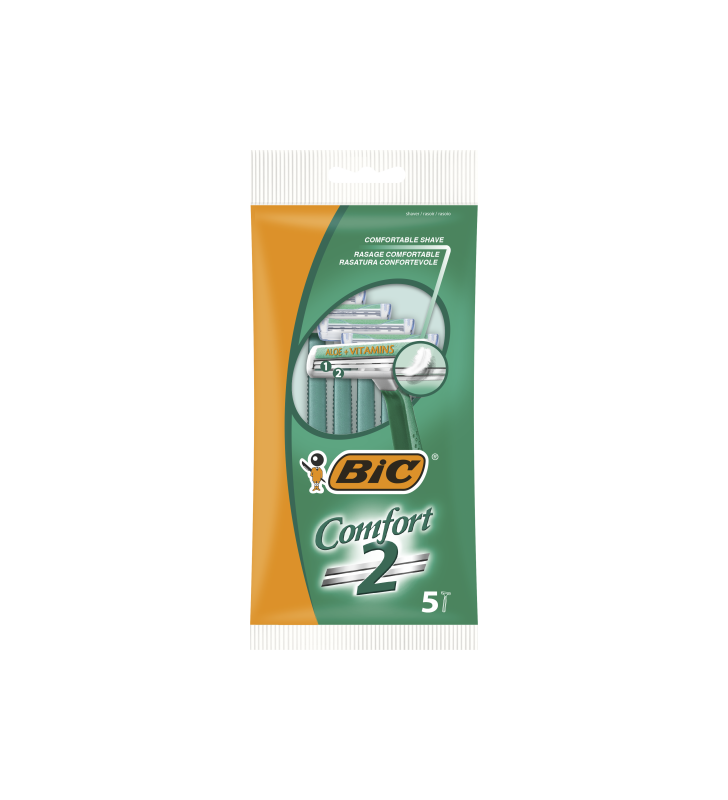 Bic Confort 2 Conf. 5 Rasoi Monouso 2 Lame Striscia Lubrificante Aloe Vera 838535