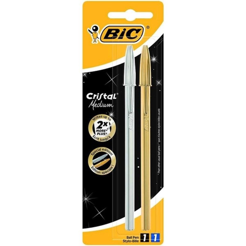 Bic Cristal Cristal Shine Conf. 2 penne a sfera Punta media 1,0 mm Corpo argento/oro Colore nero 9213361