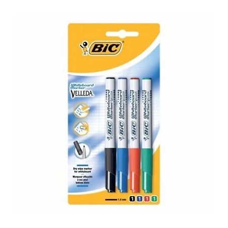 Bic Velleda 1721 Conf. 4 pennarelli per lavagna bianca Punta fine Linea 1,6mm Cancellazione ottimale Colori assortiti 875711