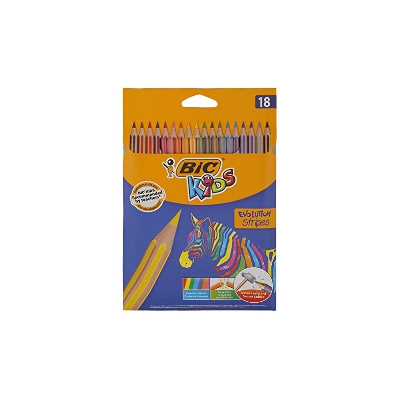 Bic Kids Evolution Stripes Conf. 18 matite colori assortiti Piombo pigmentato 3,20mm 950524