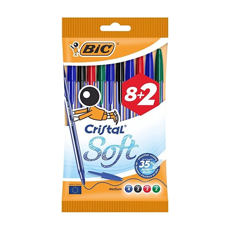 Bic Cristal Soft Conf. 10 penne a sfera Punta media 1,2mm Linea 0,45mm Colori assortiti