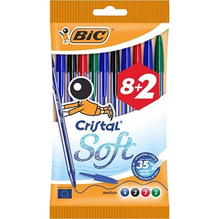 Bic Cristal Soft Conf. 10 penne a sfera Punta media 1,2mm Linea 0,45mm Colori assortiti