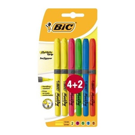 Bic Brit Liner Grip 4+2 pennarelli fluorescenti base d'acqua Punta scalpello Linea 1,60-3,30mm 829577