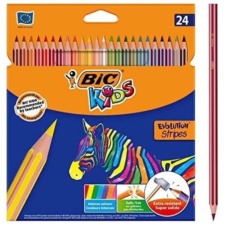 Bic Kids Evolution Stripes Conf. 24 matite colori assortiti Punta ultra resistente Piombo pigmentato 3,20mm 950525