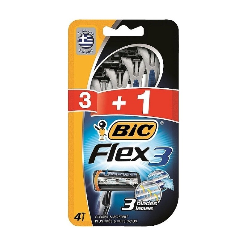 Bic Flex 3 Conf. 3+1 Rasoi Monouso 3 Lame Testa Girevole Striscia Lubrificante Aloe Vera 889694