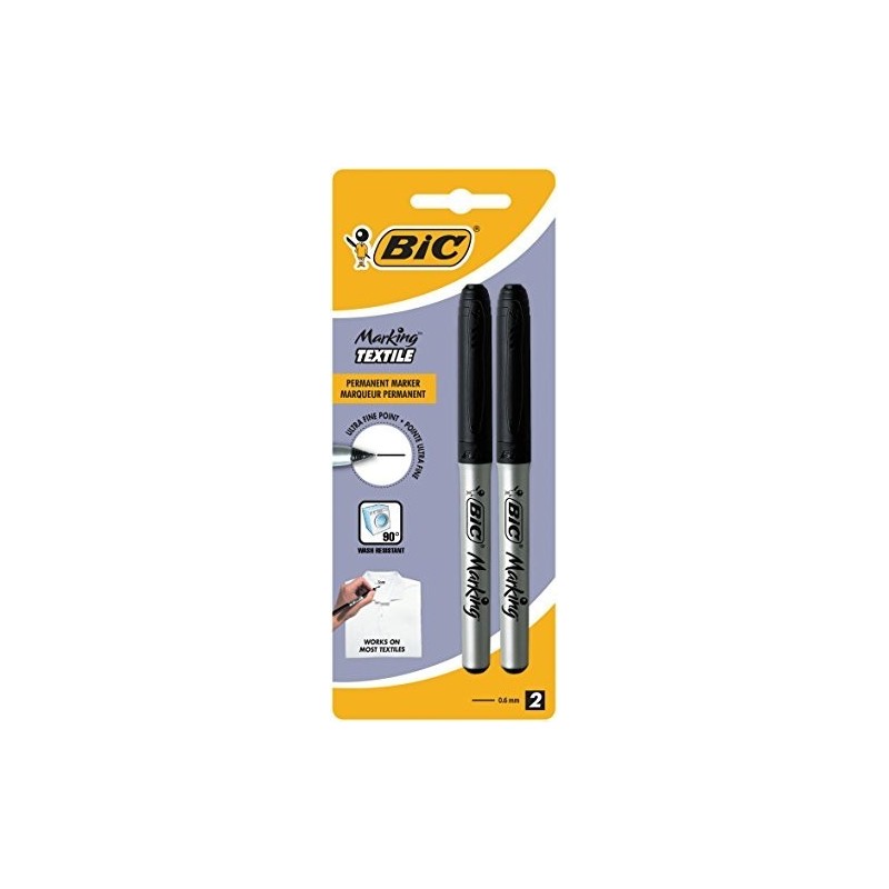 Bic Marking Textile 2 pennarelli indelebili per abbigliamento Punta ultrafine 0,9mm 90° base di alcool NERO 933872