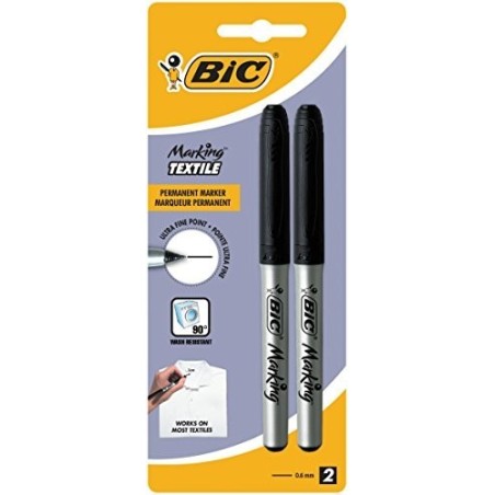 Bic Marking Textile 2 pennarelli indelebili per abbigliamento Punta ultrafine 0,9mm 90° base di alcool NERO 933872