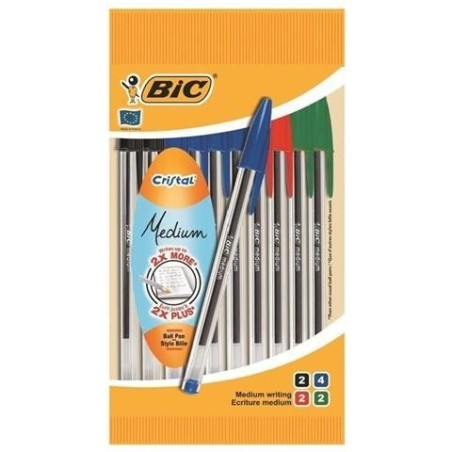 Bic Cristal Original Conf. 10 pennePunta tonda 1,0mm Linea 0,4mm Colori assortiti 830865