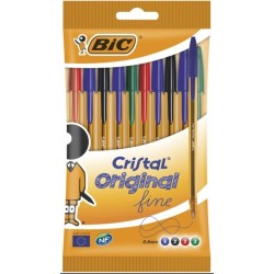 Bic Cristal Original Fine Conf. 10 penne Punta tonda 0,8mm Linea 0,34mm Colori assortiti 872723