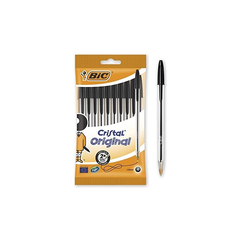 Bic Cristal Original Conf. 10 penne Punta tonda 1mm Linea 0,4mm NERO 830864