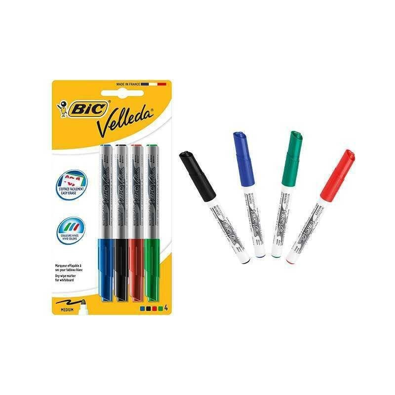 Bic Velleda 1741 Conf. 4 pennarelli per lavagna bianca Punta media Linea 1,4mm Cancellabilità ottimale 875593
