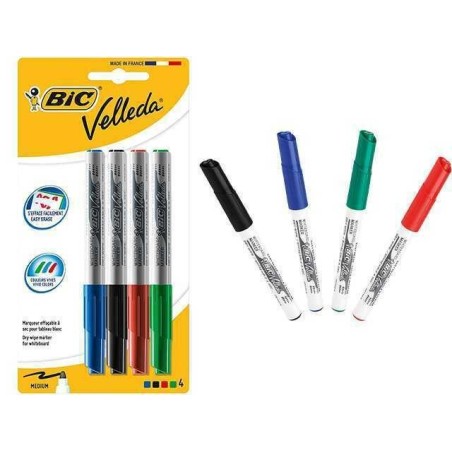 Bic Velleda 1741 Conf. 4 pennarelli per lavagna bianca Punta media Linea 1,4mm Cancellabilità ottimale 875593