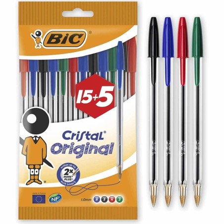 Bic Cristal Original 15+5 Conf. 20 Penne a Sfera Punta Rotonda 1,0mm Linea 0,4mm