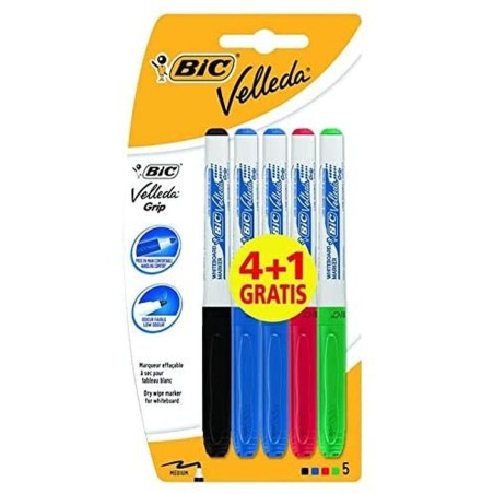 Bic Velleda Grip 4+1 Conf.5 pennarelli per lavagna bianca Punta media Linea 1,2mm