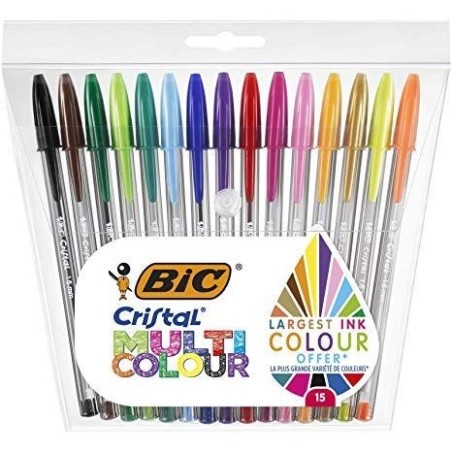 Bic Cristal Conf. 15 penne a sfera multicolore Punta 1,6mm Linea 0,42mm 964899