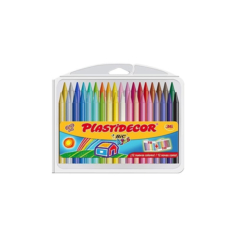 Bic Kids Plastidecor Scatola da 36 matite a cera Extra resistente 882337