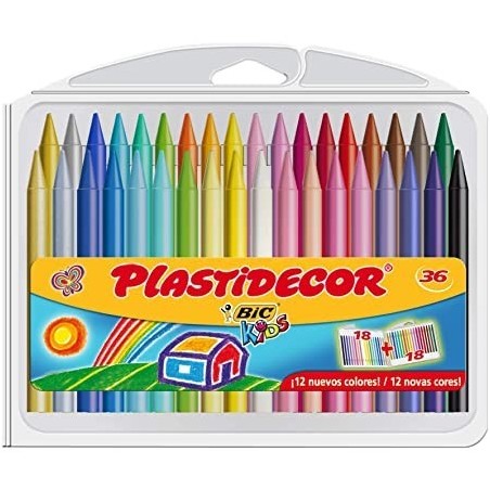 Bic Kids Plastidecor Scatola da 36 matite a cera Extra resistente 882337