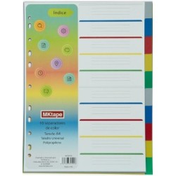 Mktape Conf. 10 Divisori Formato A4 FORI Universali In Propilene Colori Assortiti MKT20750