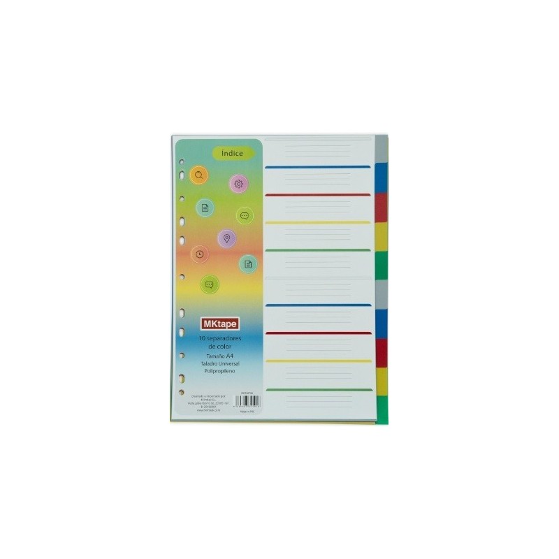 Mktape Conf. 10 Divisori Formato A4 FORI Universali In Propilene Colori Assortiti MKT20750