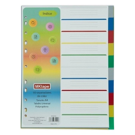 Mktape Conf. 10 Divisori Formato A4 FORI Universali In Propilene Colori Assortiti MKT20750