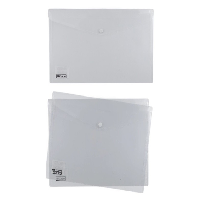 MKtape Confezione da 2 Buste Porta Documenti con Chiusura Plastica Formato A4 Colore Trasparente MKT10002