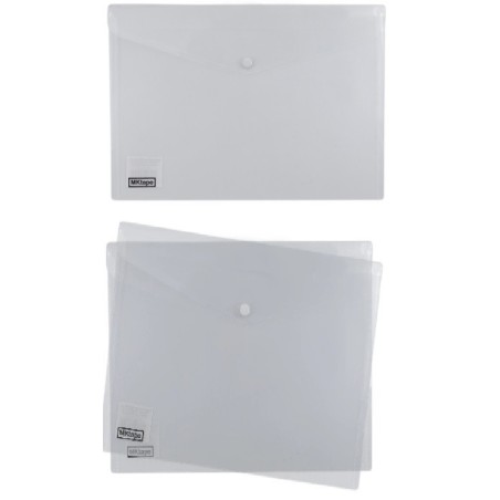 MKtape Confezione da 2 Buste Porta Documenti con Chiusura Plastica Formato A4 Colore Trasparente MKT10002