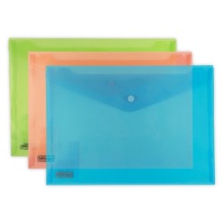 MKtape Confezione da 3 Buste Porta Documenti con Chiusura Plastica Formato A4 Colori Assortiti