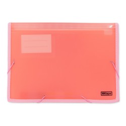 MKtape Cartella Documenti a Soffietto 13 Tasche Interne Formato A4 Chiusura in Gomma Colore CORALLO