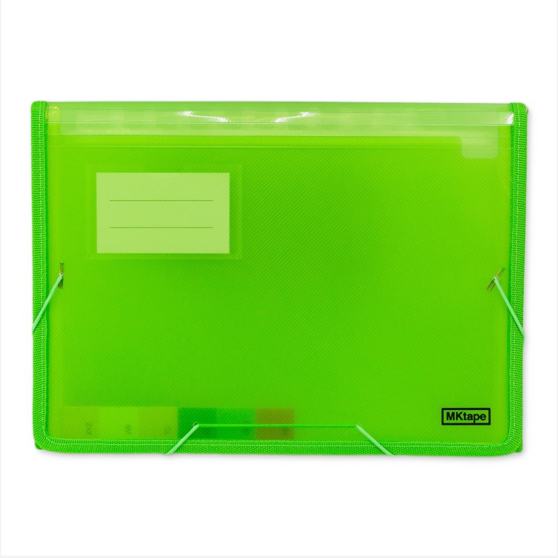 MKtape Cartella Documenti a Soffietto 13 Tasche Interne Formato A4 Chiusura in Gomma Colore VERDE
